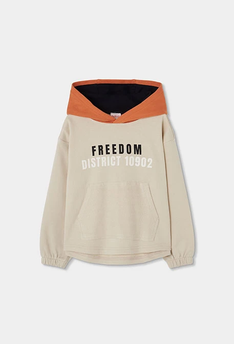 Sudadera felpa niño beige con capucha Freedom