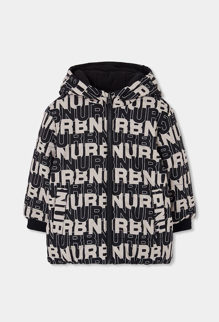 Parka tejido técnico reversible niño estampado letras negro