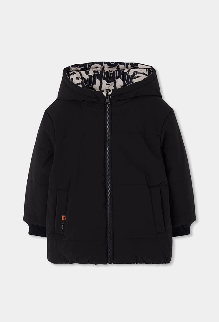 Parka tejido técnico reversible niño estampado letras negro