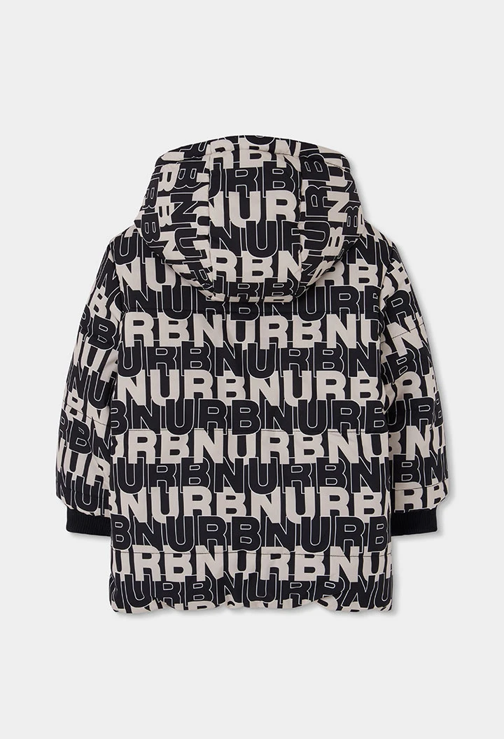 Parka tejido técnico reversible niño estampado letras negro
