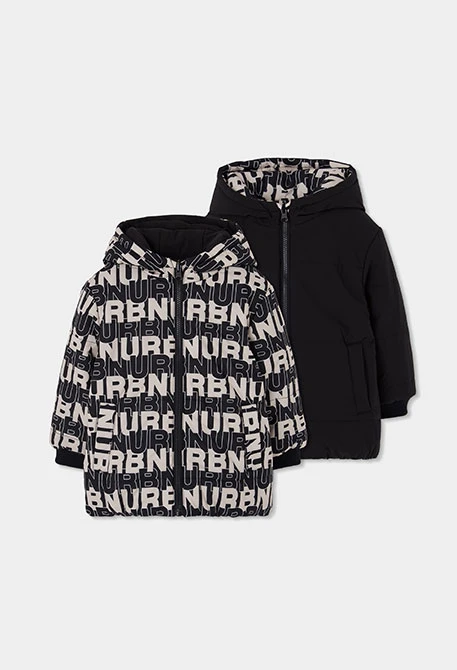 Parka tejido técnico reversible niño estampado letras negro