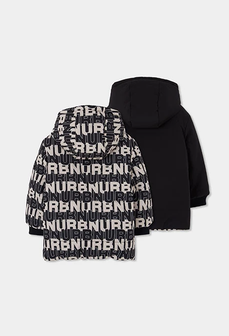 Parka tejido técnico reversible niño estampado letras negro