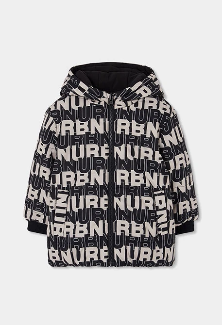 Parka tejido técnico reversible niño estampado letras negro