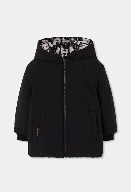 Parka tejido técnico reversible niño estampado letras negro