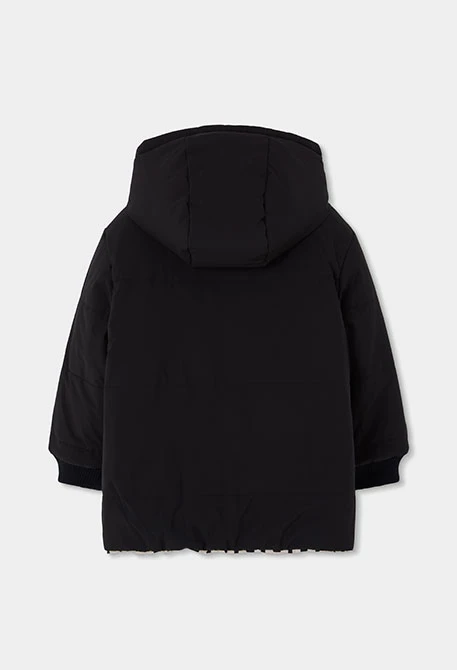 Reversible technical knit parka boy letters print black