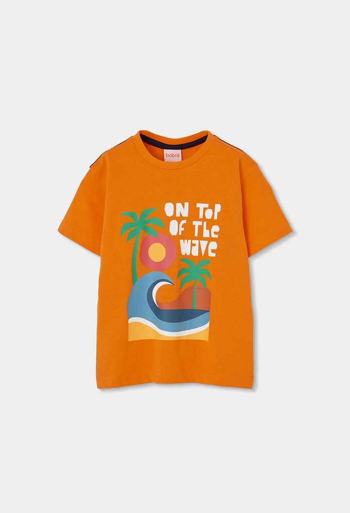 Camiseta criança algodão laranja estampada