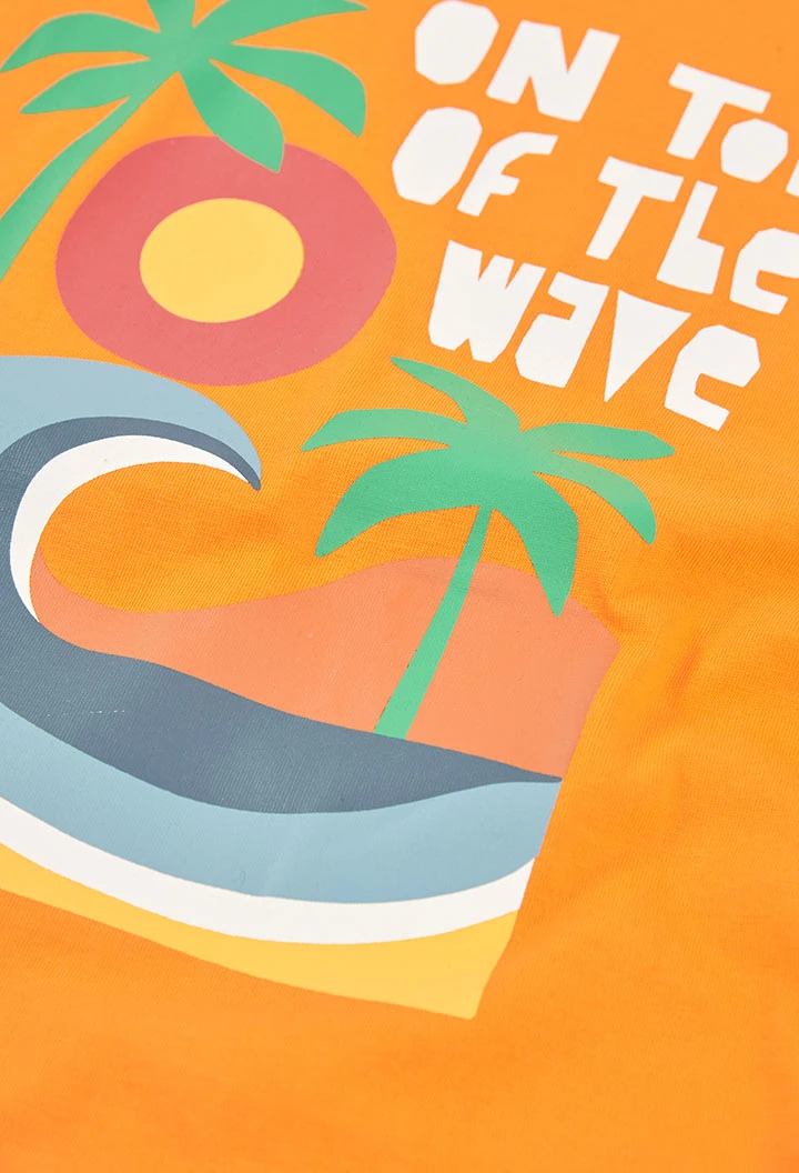 T-shirt enfant coton orange imprimé