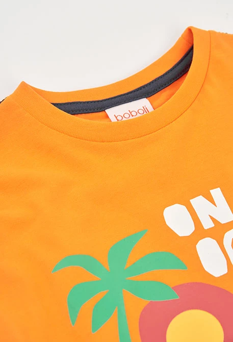 Camiseta criança algodão laranja estampada