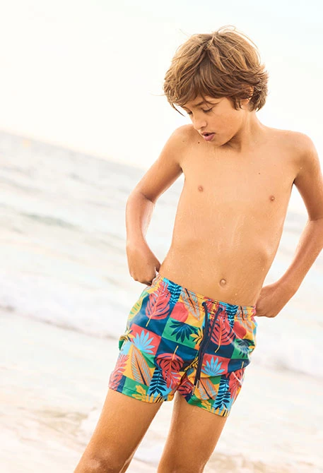 Costume da bagno bambino in tessuto riciclato stampato