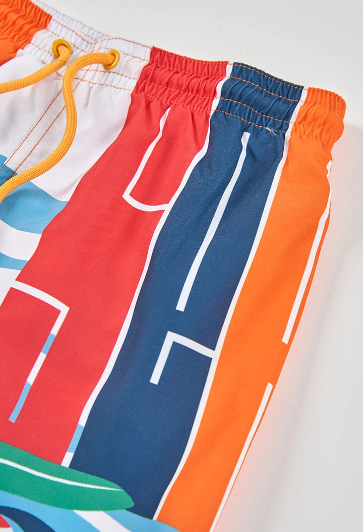 Orange recycled fabric swimsuit for child with print