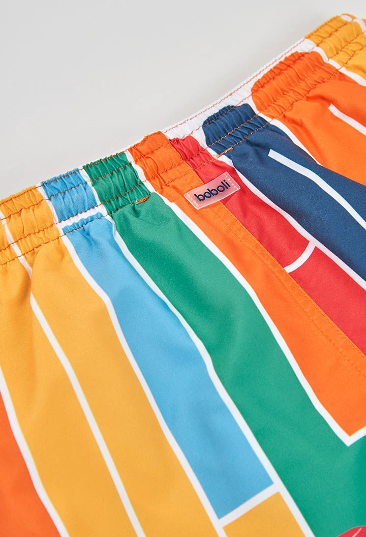 Fato de banho menino tecido reciclado laranja com estampado