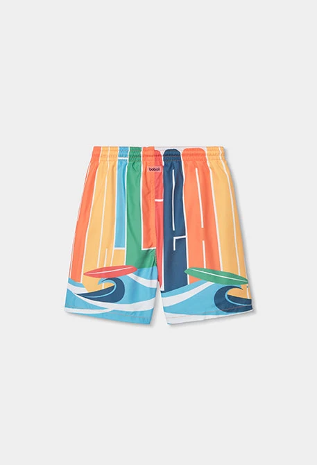 Maillot de bain enfant en tissu recyclé orange avec imprimé