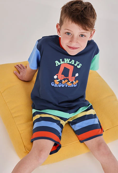 Blue striped cotton pyjamas for boy