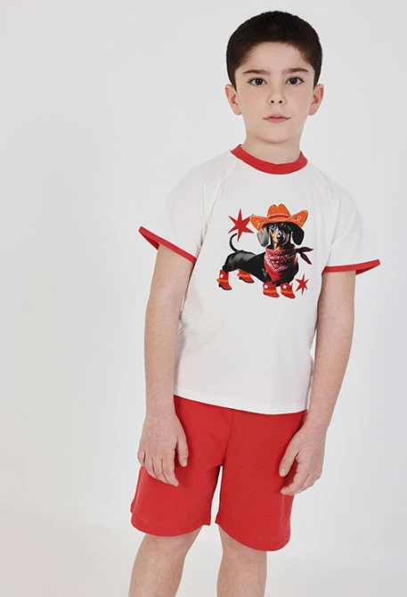 Jungen-Pyjama aus weißer Baumwolle mit Aufdruck