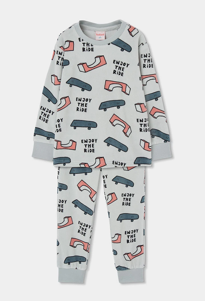 Pijama felpa niño gris estampado skate