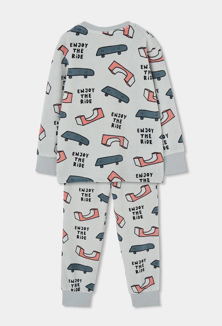 Pijama felpa niño gris estampado skate