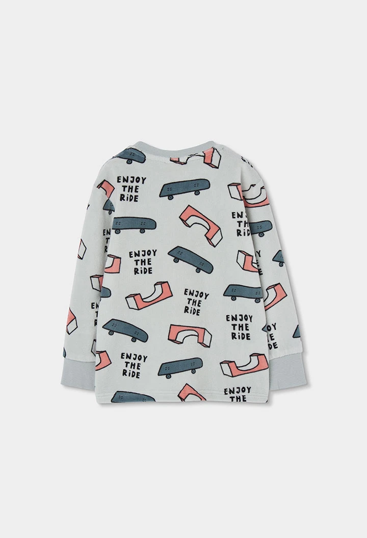 Pijama felpa niño gris estampado skate
