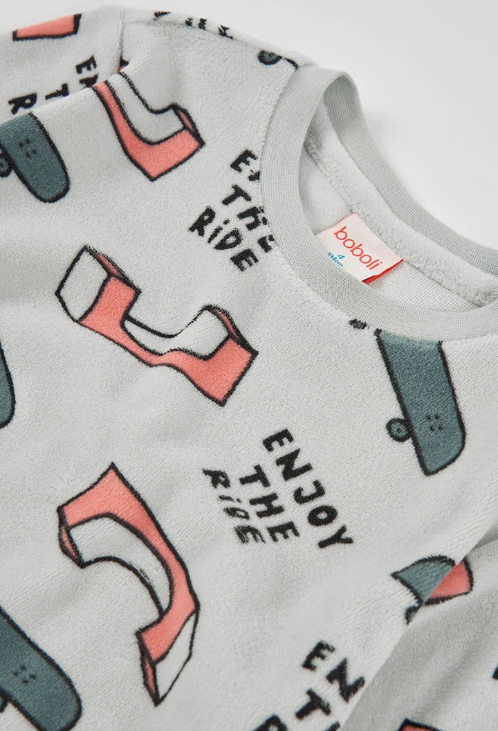 Pijama felpa niño gris estampado skate