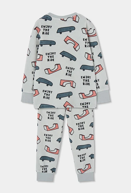 Pigiama in spugna bambino grigio con stampa skate