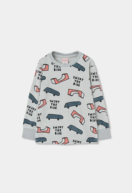 Pijama felpa niño gris estampado skate