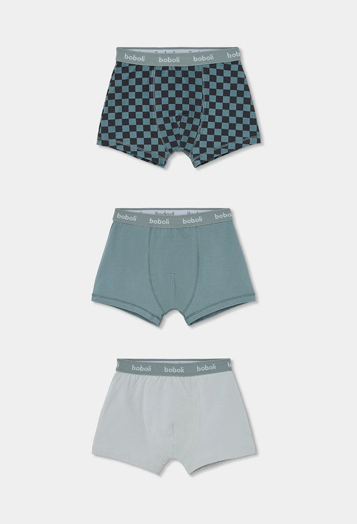Pack 3 boxers garçon vert imprimé carreaux