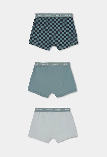 Pack 3 boys\' checked print green boxers