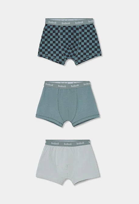 Pack 3 boxers niño verde estampado cuadros