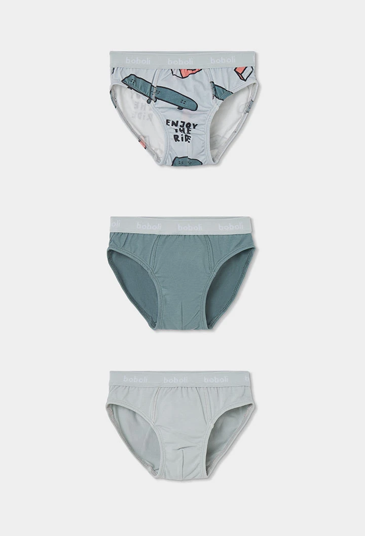 Pack 3 slips garçon bleu imprimé skate