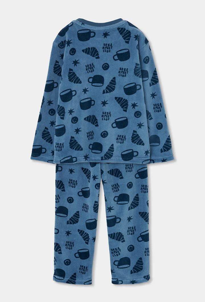 Pigiama in spugna bambino blu stampato croissant