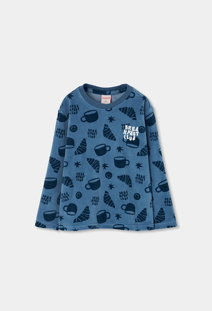 Pijama felpa niño azul estampado croissants