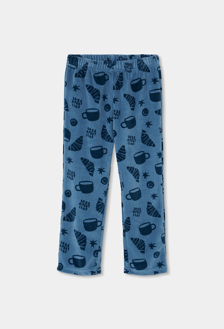 Pyjama molleton garçon bleu imprimé croissants