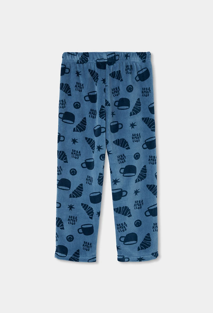 Pijama felpa niño azul estampado croissants