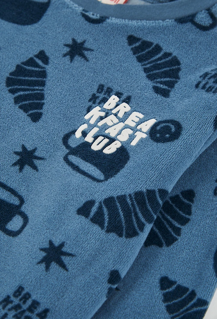 Pijama felpa niño azul estampado croissants