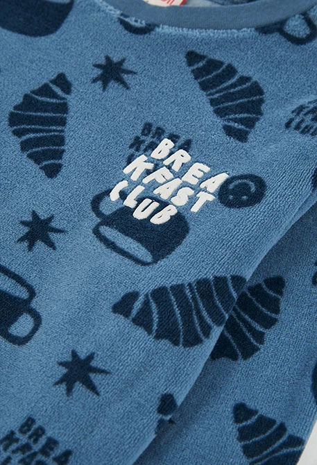 Pyjama molleton garçon bleu imprimé croissants