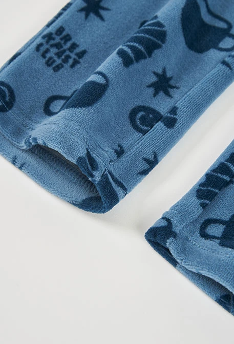 Croissant print blue fluffy boy\'s pyjama