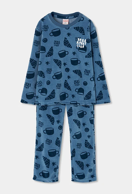 Pijama felpa azul estampado croissants
