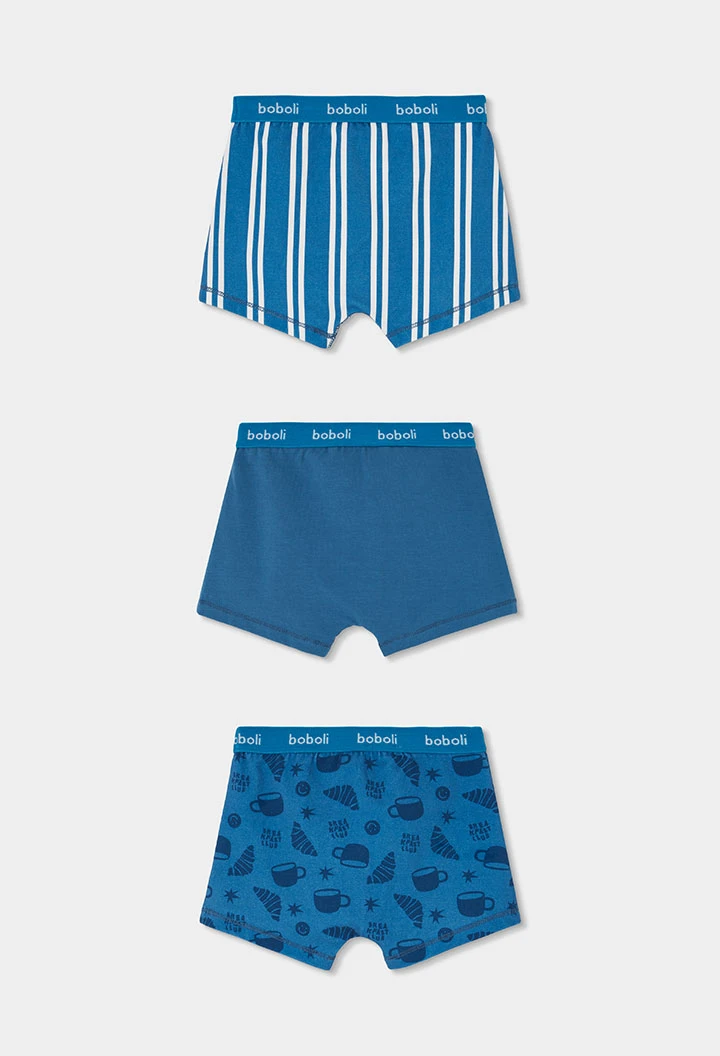 Pack 3 boxers azul estampado rayas y croissants