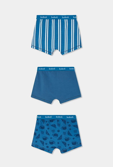 Pack 3 boxers azul estampado rayas y croissants