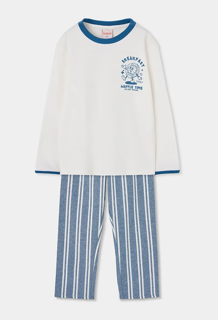 Pijama de punt blanc i blau estampat