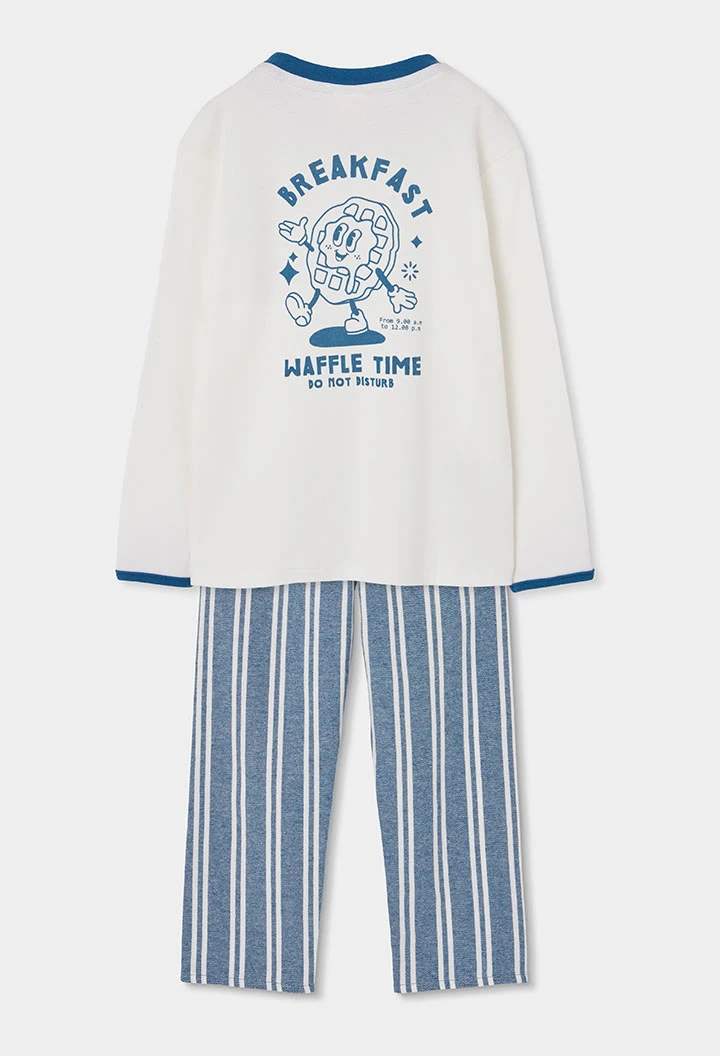 Pijama de punt blanc i blau estampat