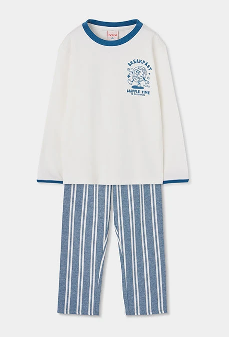 Pijama punto blanco y azul estampado