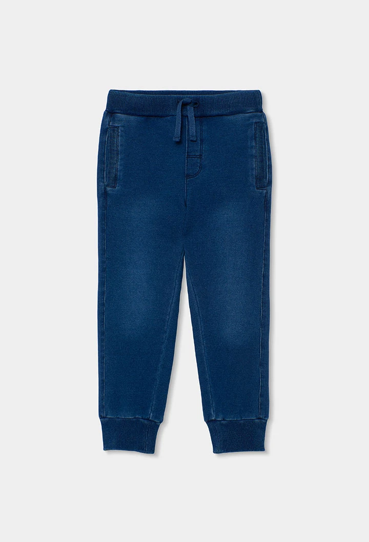 Pantalon garçon en molleton denim bleu