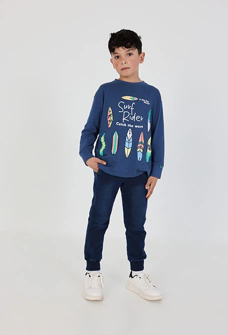 Pantaloni bambino in felpa denim blu navy