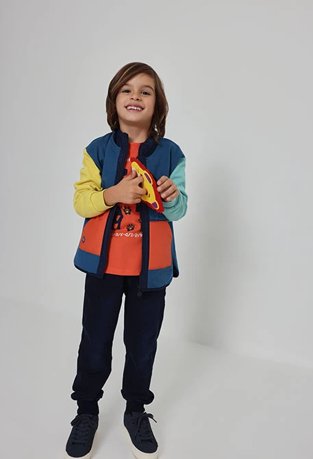 Pantalon garçon en molleton denim bleu marine