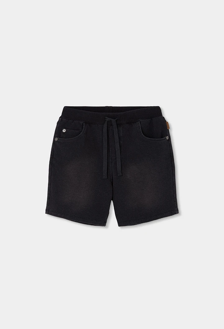 Boys' black denim fleece shorts