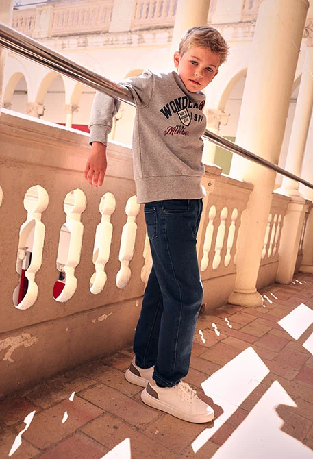 Pantalon garçon en denim stretch bleu