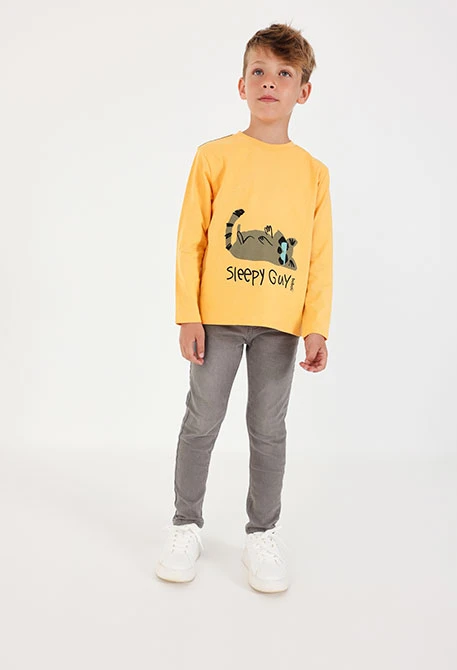 Pantalón denim elástico niño gris