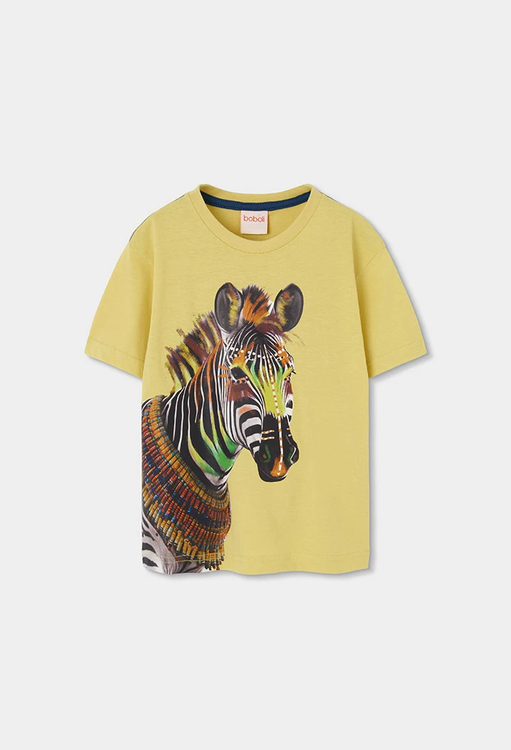 Jungen T-Shirt Baumwolle Farbe Limette Zebra