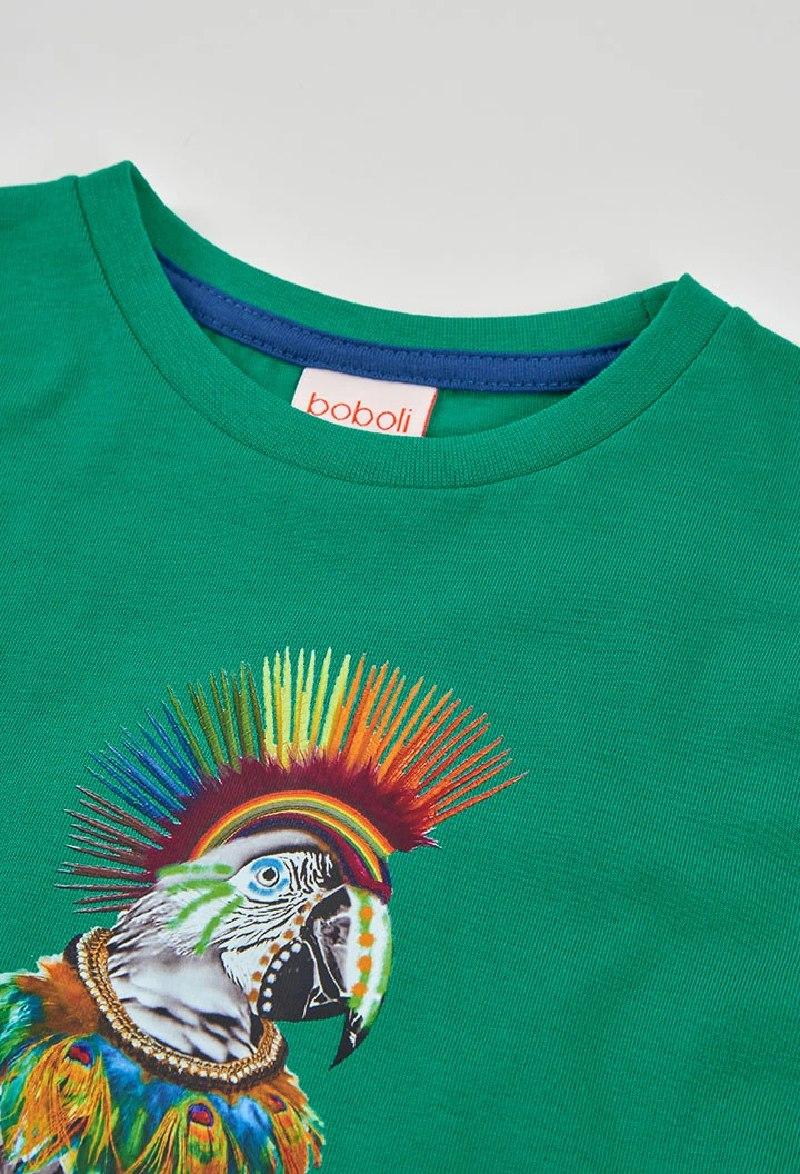 Camiseta criança algodão verde papagaio