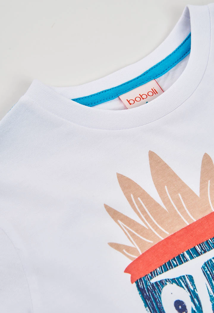 Camiseta niño de algodón blanco cocodrilo